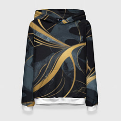 Толстовка-худи женская Мраморный узор с золотыми полосками, цвет: 3D-белый