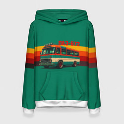 Толстовка-худи женская Ретро автобус ПАЗ-672, цвет: 3D-белый