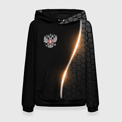 Толстовка-худи женская Герб России и неоновая линия, цвет: 3D-черный