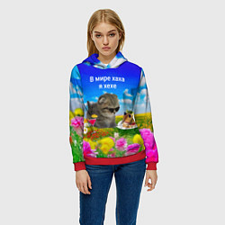 Толстовка-худи женская В мире хаха я хехе, цвет: 3D-красный — фото 2