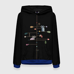 Толстовка-худи женская Ученые совы осенью в лесу, цвет: 3D-синий