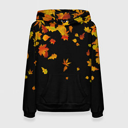 Толстовка-худи женская Осенние листья на черном, цвет: 3D-черный