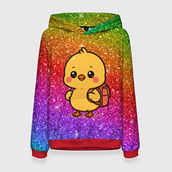 Толстовка-худи женская Цыпленок школьник с рюкзаком, цвет: 3D-красный