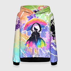 Толстовка-худи женская Девочка под дождём арт, цвет: 3D-черный