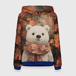 Толстовка-худи женская Белый мишка в осеннем лесу, цвет: 3D-синий