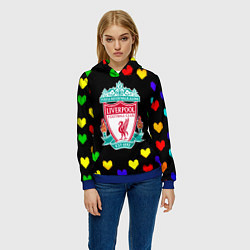 Толстовка-худи женская Ливерпуль пиксельные сердца, цвет: 3D-синий — фото 2