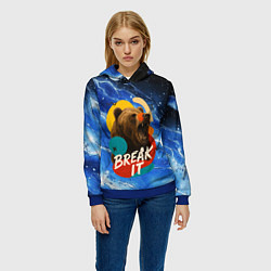 Толстовка-худи женская Break it злой медведь, цвет: 3D-синий — фото 2