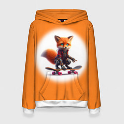 Толстовка-худи женская Cyber fox cub is a cool skateboarder - ai art, цвет: 3D-белый