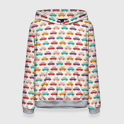 Толстовка-худи женская Цветные машинки паттерн, цвет: 3D-меланж