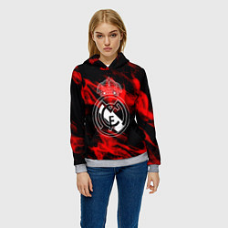 Толстовка-худи женская Real Madrid красный огонь, цвет: 3D-меланж — фото 2
