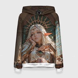 Толстовка-худи женская Беловолосая королева эльфов на троне, цвет: 3D-белый