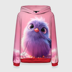 Толстовка-худи женская Милая фиолетовая птичка, цвет: 3D-красный