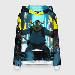 Толстовка-худи женская Шрек в неоновых очках, цвет: 3D-белый