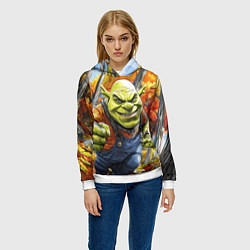 Толстовка-худи женская Шрек в осеннем лесу, цвет: 3D-белый — фото 2