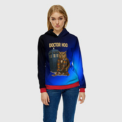 Толстовка-худи женская Doctor Hoo сова у телефонной будки, цвет: 3D-красный — фото 2