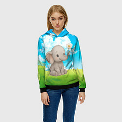 Толстовка-худи женская Слоненок с цветочком, цвет: 3D-черный — фото 2