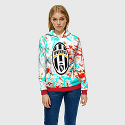 Толстовка-худи женская Ювентус штрихи красок текстура, цвет: 3D-красный — фото 2