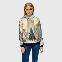 Толстовка-худи женская Москва новогодняя елка, цвет: 3D-черный — фото 2