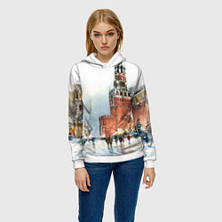 Толстовка-худи женская Новогодний Кремль, цвет: 3D-белый — фото 2