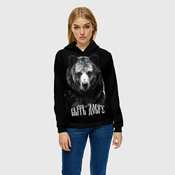 Толстовка-худи женская Быть добру - благородный славянский медведь, цвет: 3D-черный — фото 2