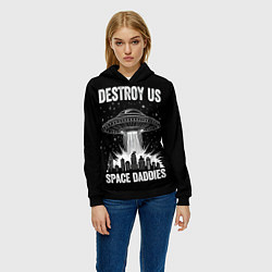 Толстовка-худи женская Нападение нло, цвет: 3D-черный — фото 2