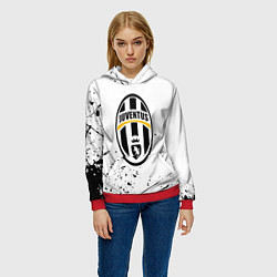 Толстовка-худи женская Ювентус черные краски всплеск, цвет: 3D-красный — фото 2