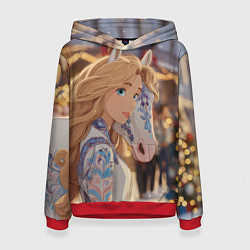 Женская толстовка Блондинка с новогодней лошадкой