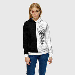 Толстовка-худи женская Вегвизир и став бессмертия в рунах, цвет: 3D-белый — фото 2