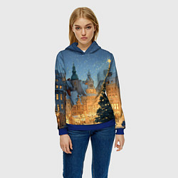 Толстовка-худи женская Новый год в старом городе, цвет: 3D-синий — фото 2