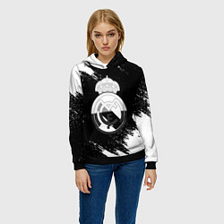 Толстовка-худи женская Реал Мадрид черно белые краски, цвет: 3D-черный — фото 2