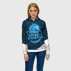 Толстовка-худи женская С Новым 2026 снежная надпись, цвет: 3D-белый — фото 2