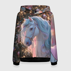 Толстовка-худи женская Лошадь символ 2026 года, цвет: 3D-черный