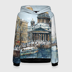 Толстовка-худи женская Новогодний снежный Питер, цвет: 3D-черный
