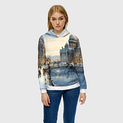 Толстовка-худи женская Санкт-Петербург снежный день, цвет: 3D-белый — фото 2