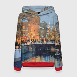 Толстовка-худи женская Снежный вечер в Питере, цвет: 3D-красный