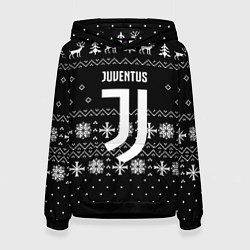 Толстовка-худи женская Ювентус новый год текстура, цвет: 3D-черный