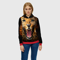 Толстовка-худи женская Рык леопарда, цвет: 3D-красный — фото 2