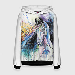 Толстовка-худи женская Акварельная лошадь цвета 3D-черный — фото 1