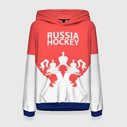 Толстовка-худи женская Russia Hockey, цвет: 3D-синий