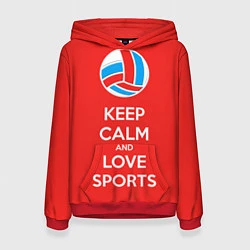 Толстовка-худи женская Keep Calm & Love Volleyball, цвет: 3D-красный