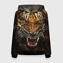 Толстовка-худи женская Злобный тигр, цвет: 3D-черный