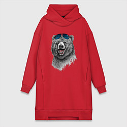 Женское худи-платье Медведь в очках, цвет: красный