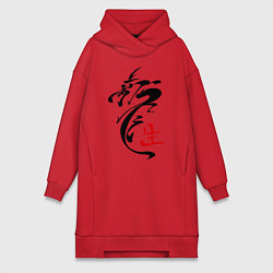Женское худи-платье Иероглиф дракон, цвет: красный