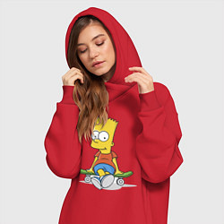 Женское худи-платье Барт на скейте, цвет: красный — фото 2
