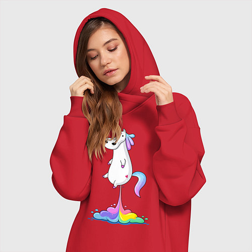 Женская толстовка-платье Взлет единорога / Красный – фото 3