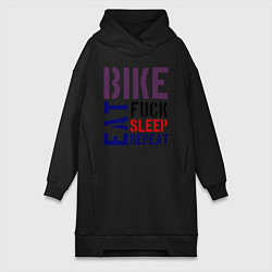 Женское худи-платье Bike eat sleep repeat, цвет: черный