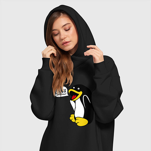 Женская толстовка-платье Пингвин: Linux / Черный – фото 3