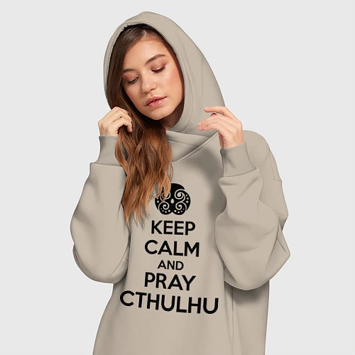Женская толстовка-платье Keep Calm & Pray Cthulhu / Миндальный – фото 3