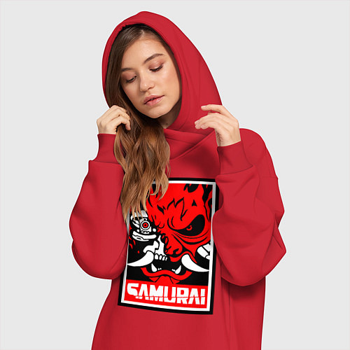 Женская толстовка-платье Cyberpunk 2077: Samurai Poster / Красный – фото 3