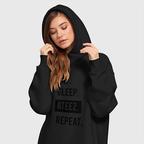 Женская толстовка-платье ЕСТЬ СПАТЬ ATEEZ ПОВТОРИТЬ / Черный – фото 3
